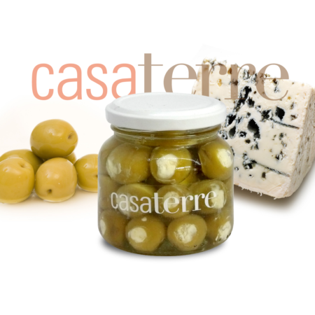 Aceitunas verdes rellenas con queso azul Roquefort Casaterre